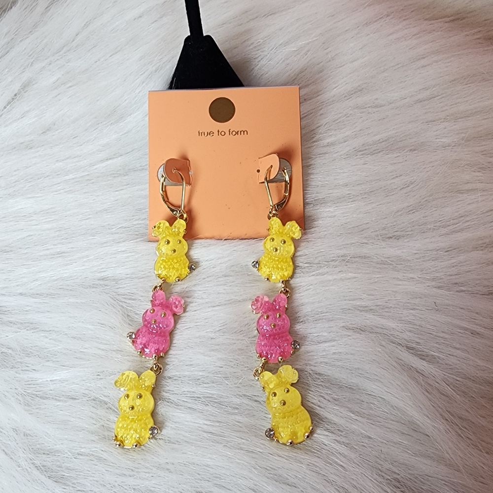 🏷 CLEARANCE! True to Form Pink and Yellow Bunny Dangle Earrings